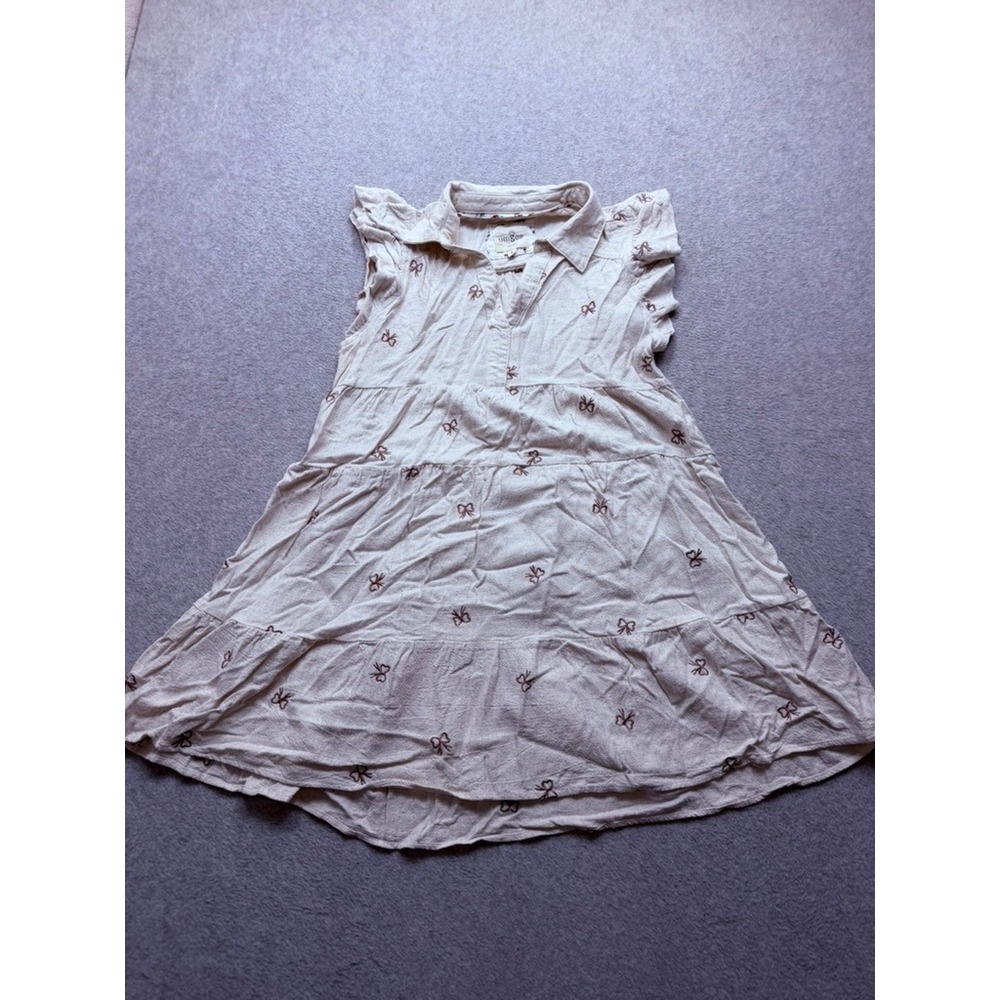 Umgee Womens Embroidered Bow Tiered Mini Dress Beige Sleeveless Ruffle Size M